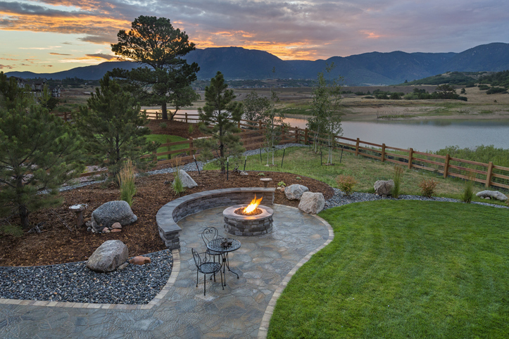 beautiful lawn at sunset